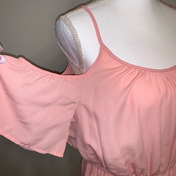 5/$25!!! Peach Lined Off the Shoulder Romper - Picture 5 of 8
